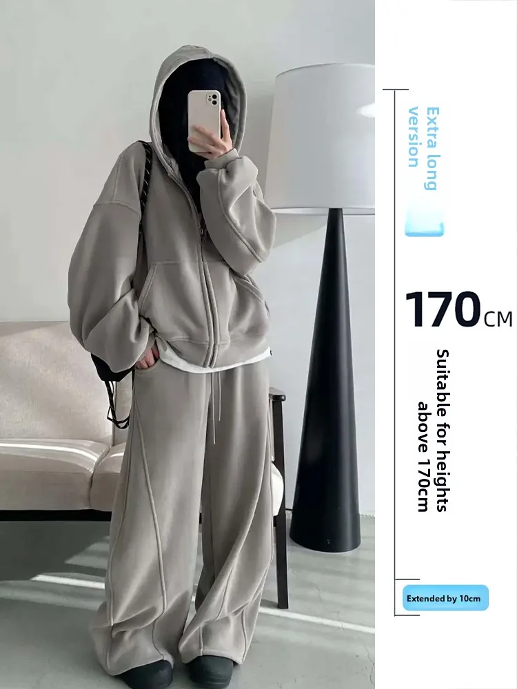 

Thiened Double-sided Fce Set Women's Autumn Winter 75 Commute Sle Sweatirt Wide Leg Pants Two-piece Set Casual Spor...