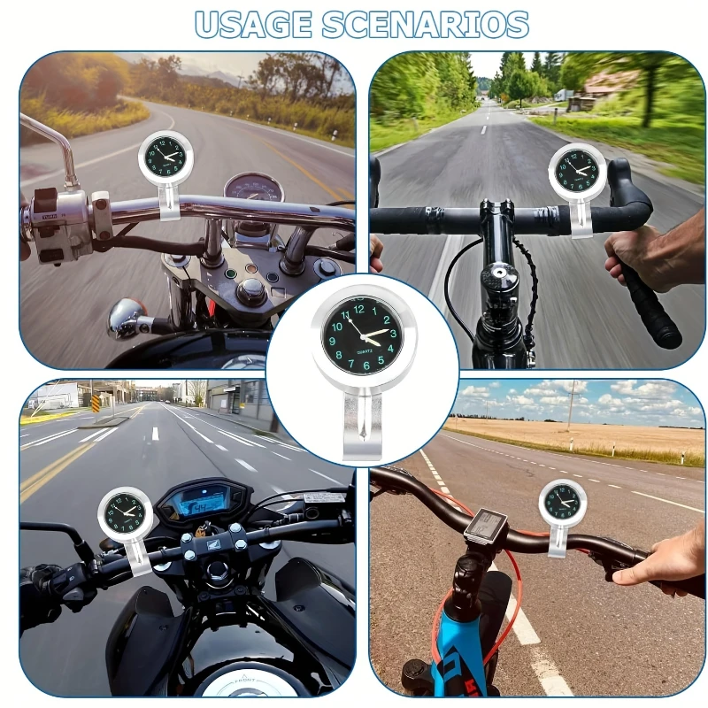 Universal Motorcycle Handlebar Clock Aluminum Alloy Refit Night Vision Waterproof Shockproof Buckle Watch Bicycle Phone Holder