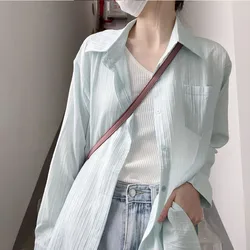 2024 Summer Solid Color Lapel Collar Popularity Refreshing Sunscreen Lady Thin Style Cardigan Long Sleeved Korean All-match Tops