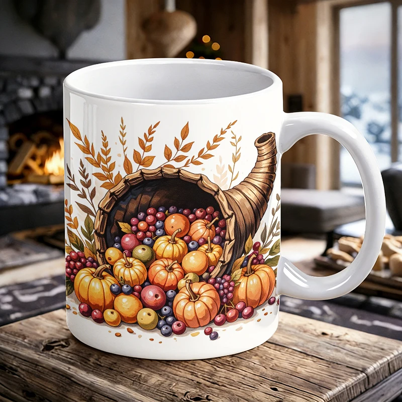 

11 oz pumpkin fruit basket ceramic mug with handle, full-pattern coffee mug, insulated milk cup,office water cup, fade-resistant