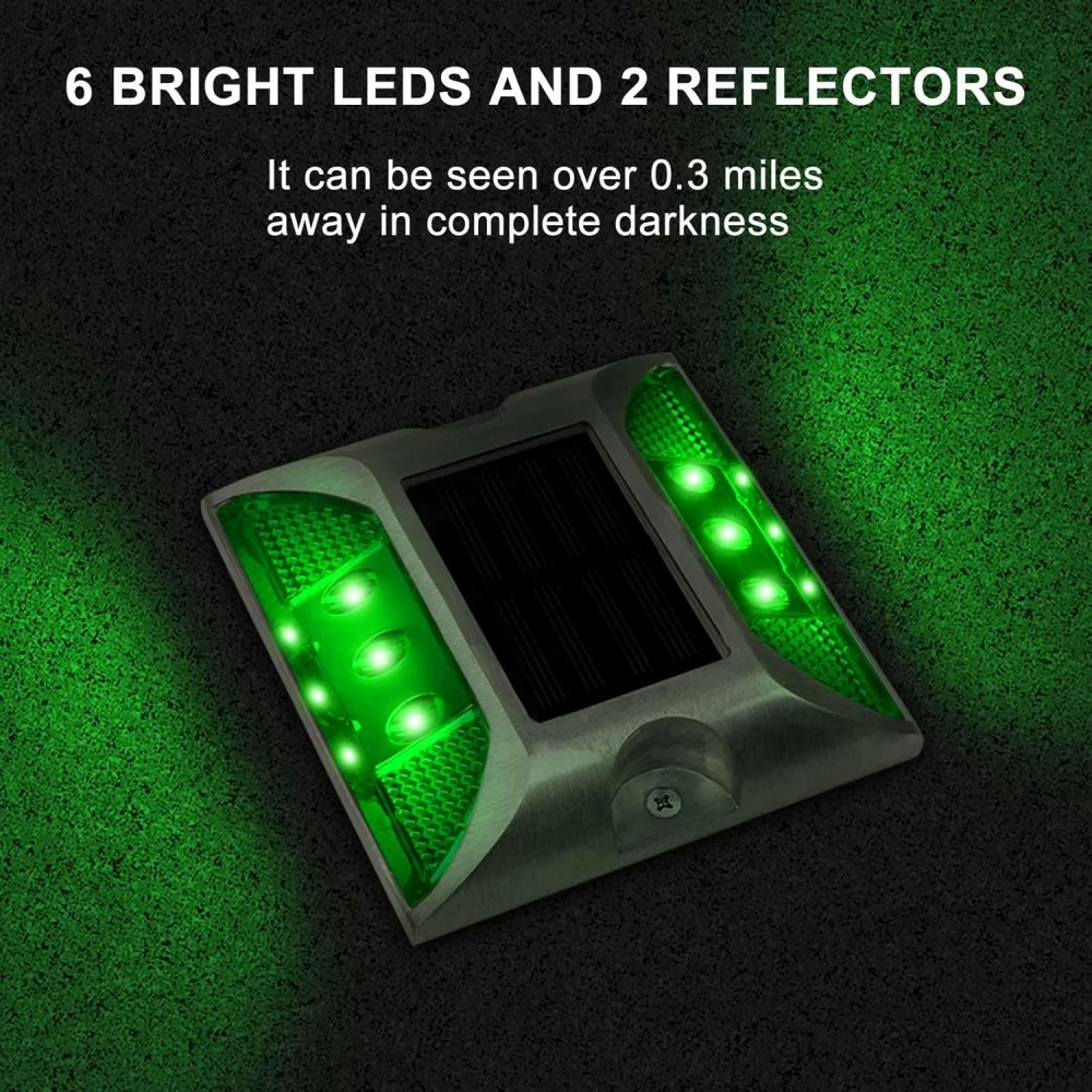 Solar Dock Lights - Flikkerende waterdichte buitenwaarschuwingsstapverlichting, reflecterende wegmarkering voor trottoir trap tuinpad 2 stuks
