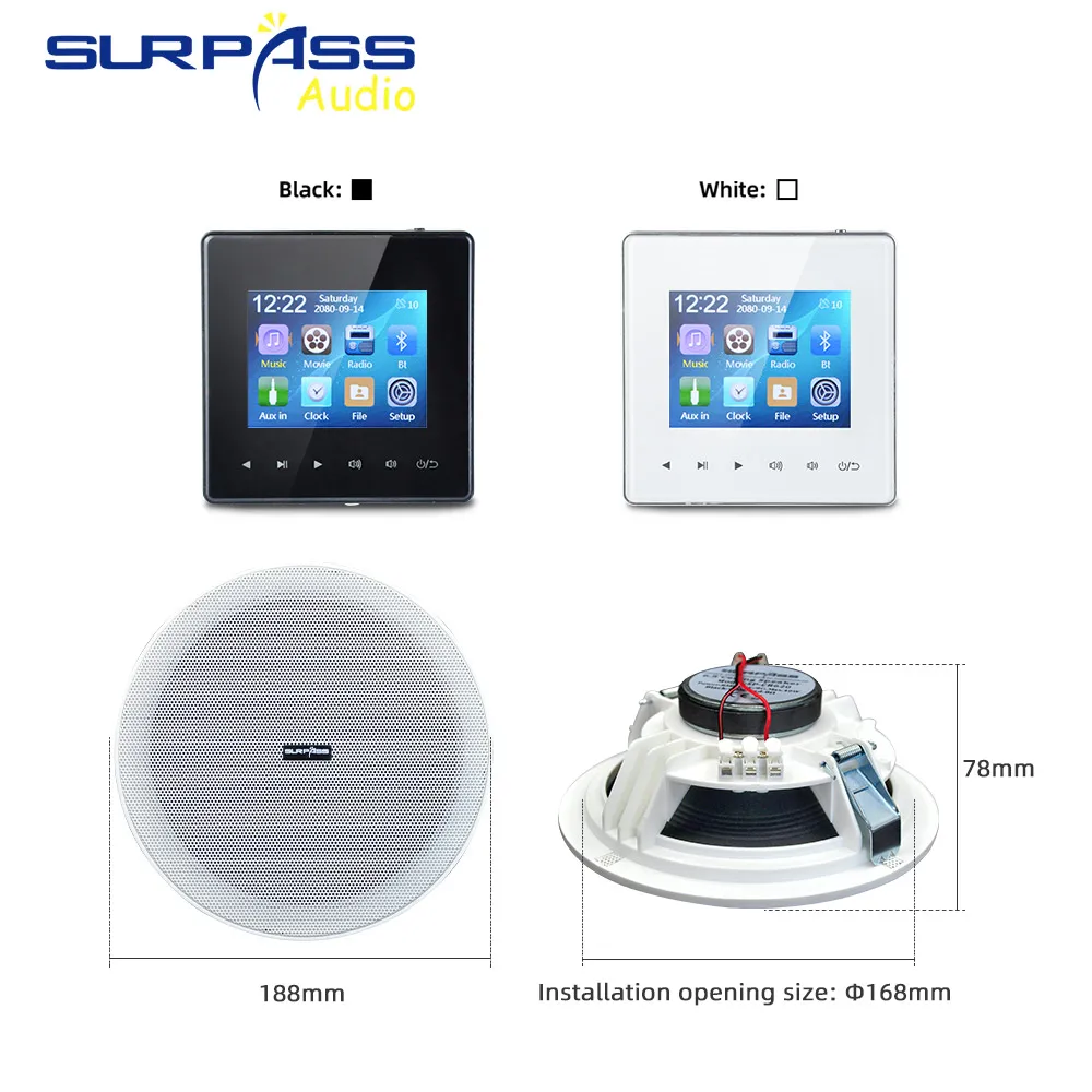 Smart Home Bluetooth Amplificador de Parede Tecla Toque Música Painel Teto Áudio Speaker Stereo Sound Music System Kit para Hotel Banheiro