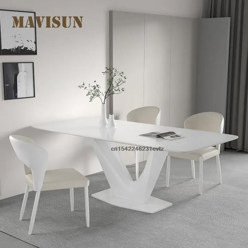 Creamy Style Dining Table And Chairs Set For Large Apartment Designer Household Furniture Minimalist Rectangle Kitchen Tables