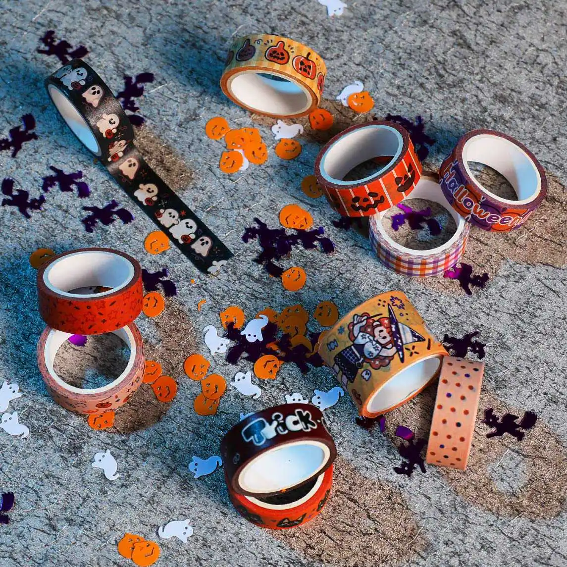 Cinta Washi de vacaciones de Halloween, bonito juego de cintas Washi naranjas, perfecto para manualidades DIY, planificador, álbum de recortes, embalaje de regalo