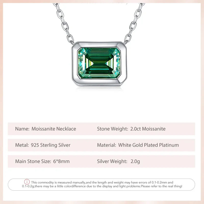 Follow Cloud 2.0 Carats Moissanite Diamond Pendant Necklace for Women 6*8mm Emerald Cut 925 Sterling Silver Wedding Fine Jewelry