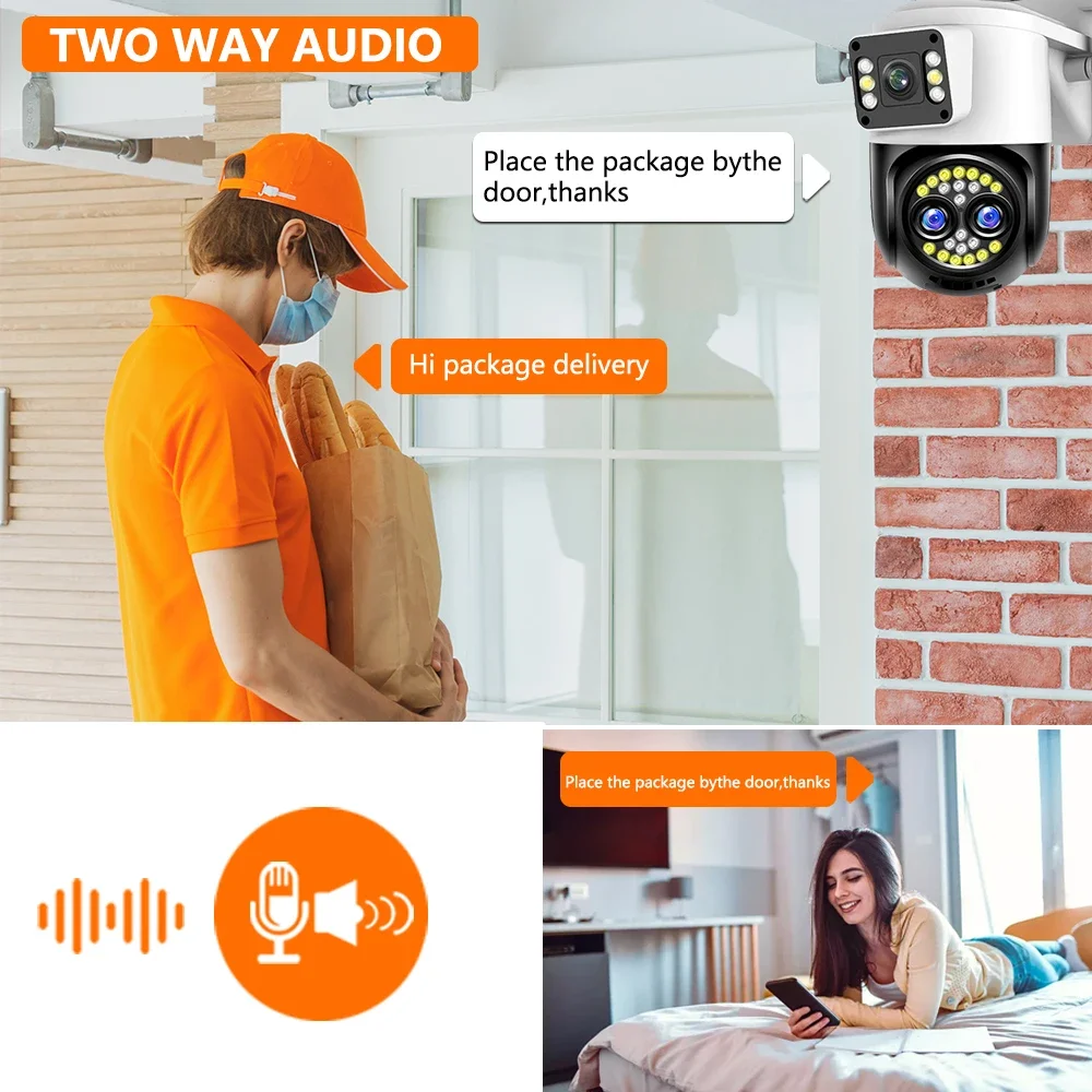 12MP 6K WiFi PTZ Camera 10X Zoom Three Lens Dual Screens Security IP Camera Waterproof Human Detection Color Night Vision ccam