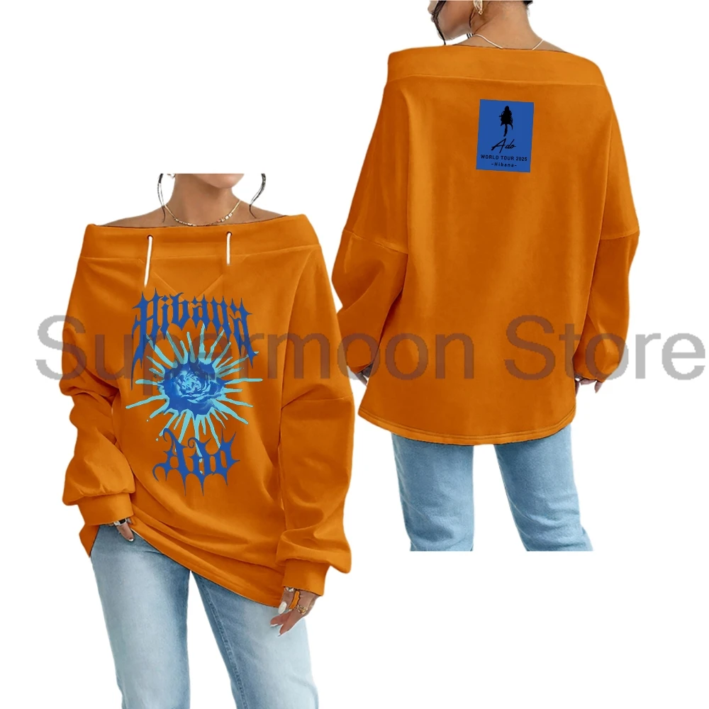

Ado Hibana 2025 World Tour One Shoulder Sweatshirt Female Long Sleeve Streetwear Women Off Shoulder Tops