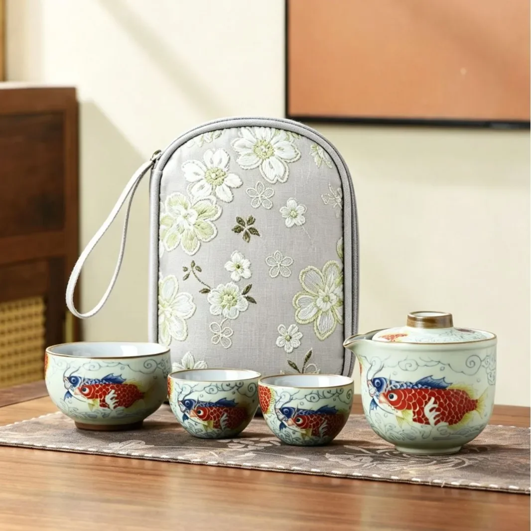 Travel Tea Set Portable One Pot Three Cups Tea Cup Gift Outdoor Camping Companion Business Gift Sets Complete