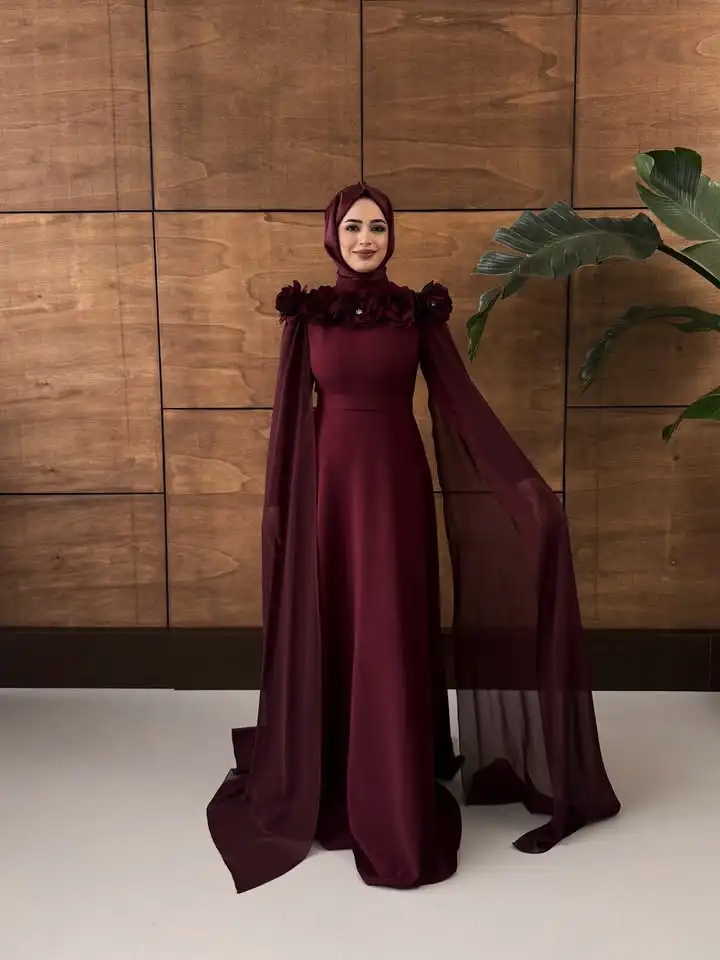VOGUE-vestidos de fiesta de boda para mujer, vestidos de graduación, vestido de cumpleaños, de gasa, con flores de color granate, hasta el suelo, personalizados