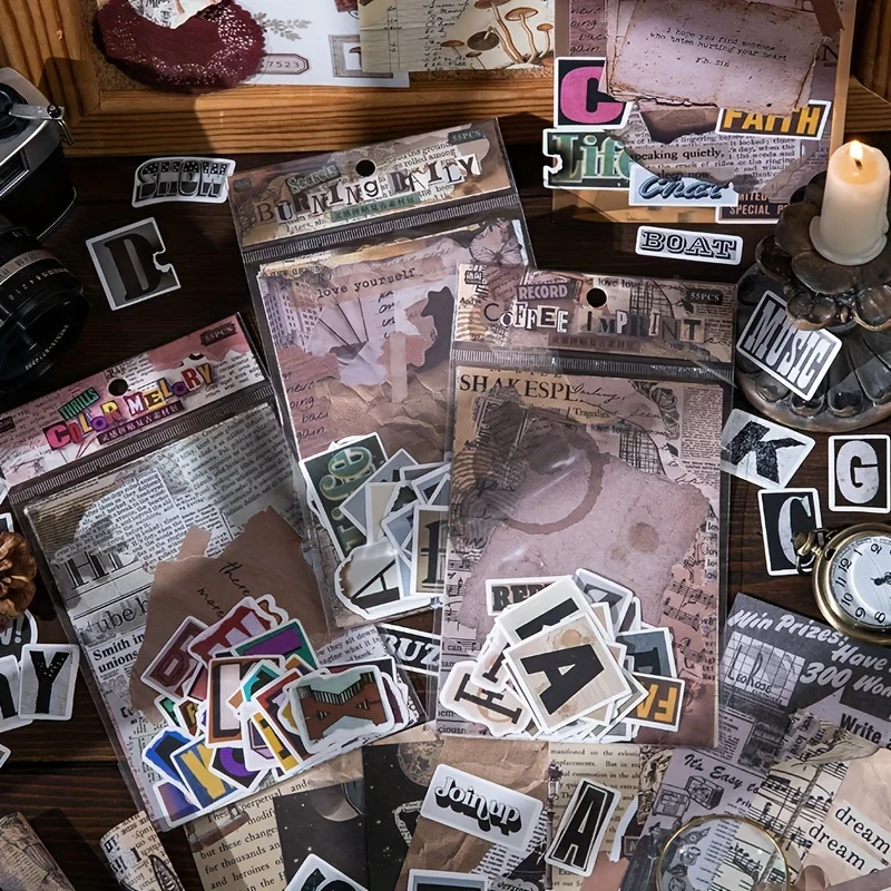 55 Sheets Retro Classical Style English Words Material Paper for Scrapbooking DIY Decorative Collage Journaling