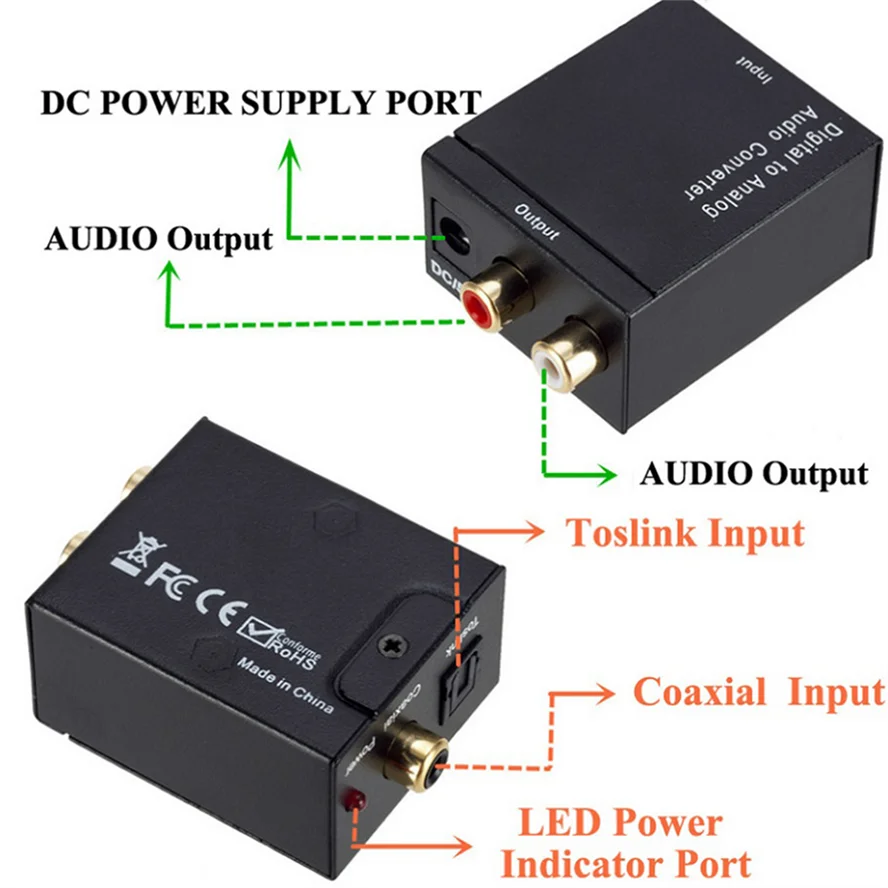 Digital to Analog Audio Converter Support Bluetooth Optical Fiber Toslink Coaxial Signal to RCA R/L Audio Decoder DAC SPDIF