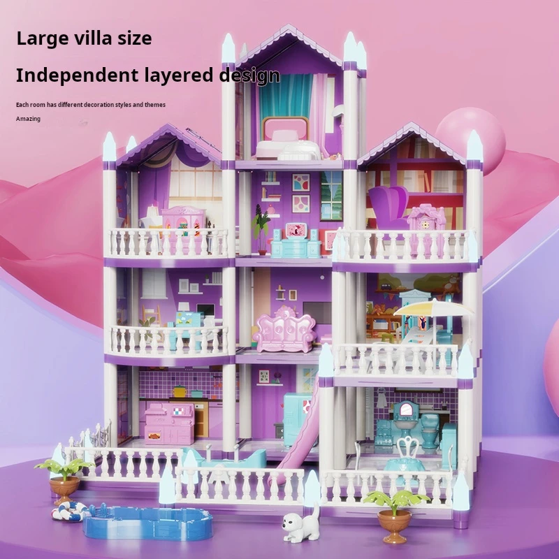 DIY ปราสาทเจ้าหญิง Luminous Villa ชุดของเล่นเด็กบ้านตุ๊กตาเด็กเล่นชุด Play House ของเล่นสําหรับเด็กคริสต์มาสของขวัญ