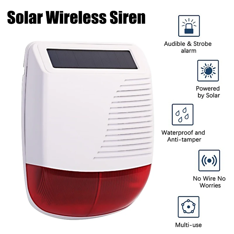 433Mhz High Decibel Outdoor Solar Wireless Siren Loudspeaker Waterproof Strobe For Smart Home Security Burglar Alarm System