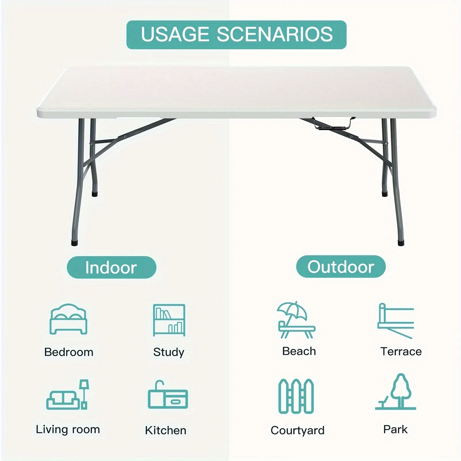 6FT Plastic Folding Table, Portable Dining Table Indoor Outdoor