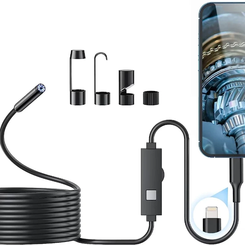 

1920P HD Borescope 8 Adjustable LED Lights 1m Semi-Rigid Cable 7.9mm IP67 Waterproof Inspection Camera for iPhone iPad