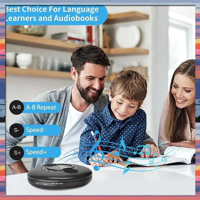 AC18(Guaranteed) Built-In Mic MP3 Compatible Portable CD Player Anti-Skip Audio Device For Car Speakers With Recording Functiona