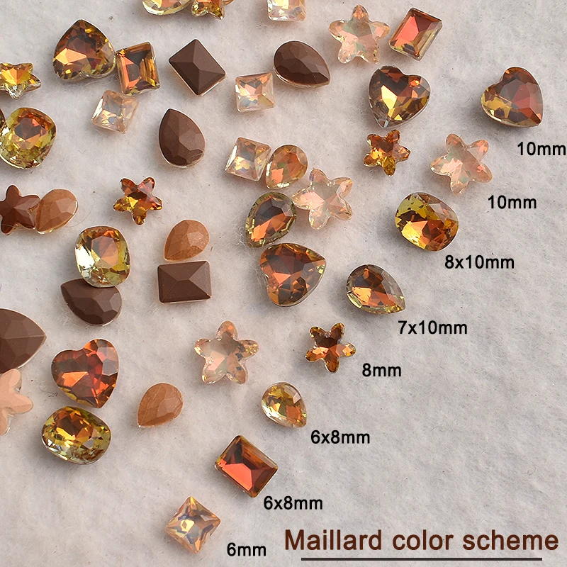 Mocha Maillard Mixed Shape Nail Art Rhinestone  Brown Sharp Bottomed Crystal Glass Manicure Decoration 30/100PCS