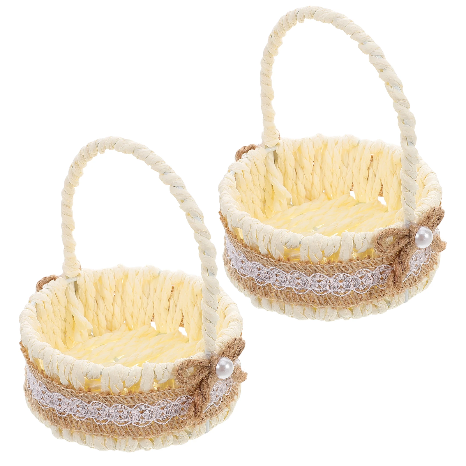 

2pcs Handwoven Mini Rattan Baskets Portable Imitation Wicker Storage Baskets Home Decor Small Flower Basket For Jewelry Crafts
