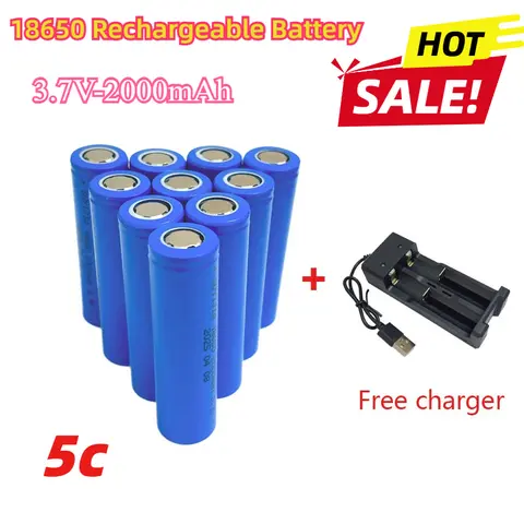 18650 2000mAh Rechargeable Battery with Charger 3.7V Li-ion Batteries for Electric Pointer Doorbell Flashlight Lithium Battery