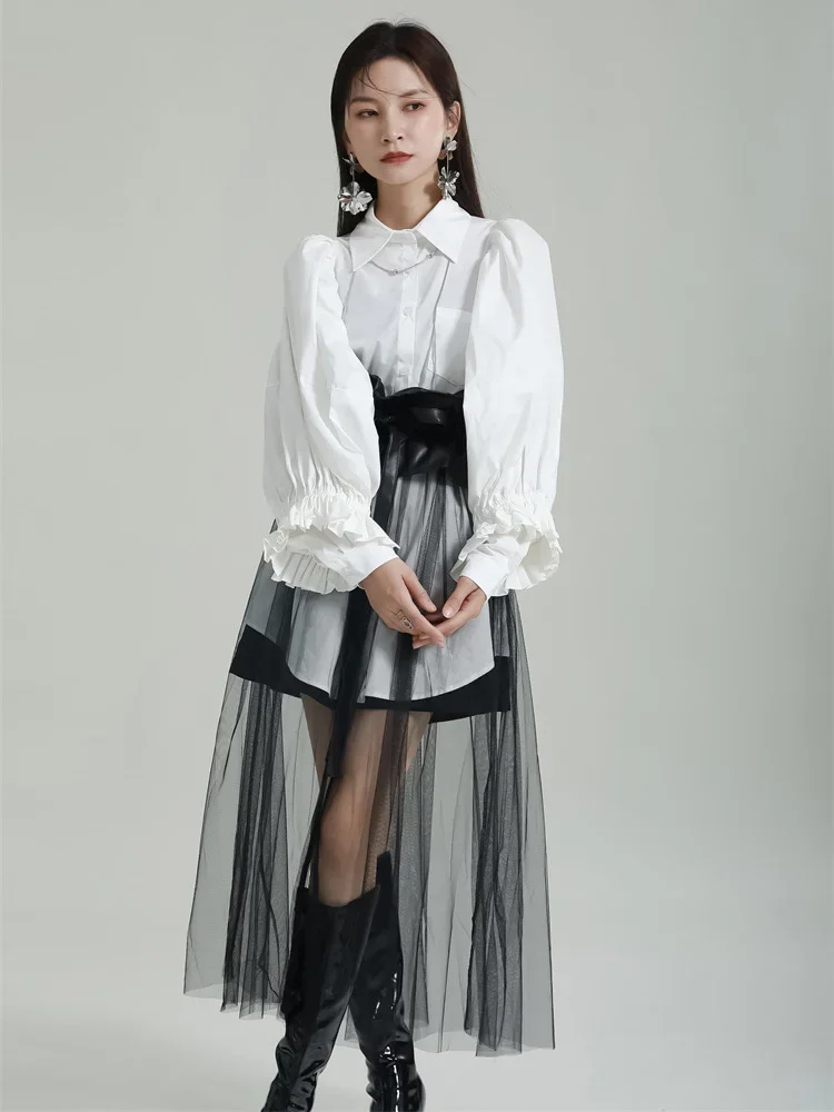 블랙 메쉬 롱 비치 스커트