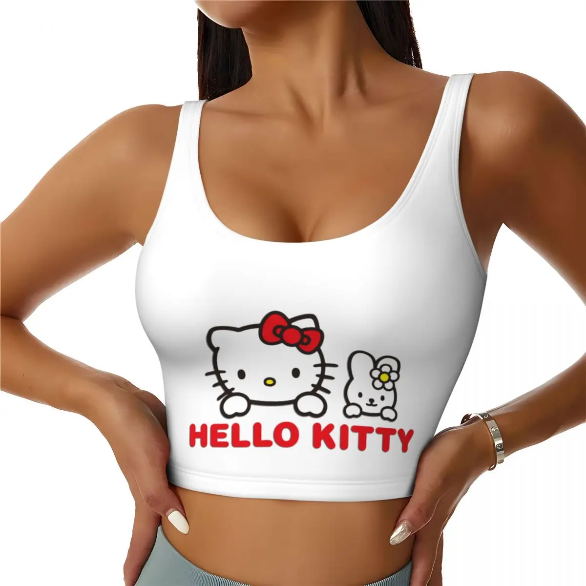 

Custom Hello Kitty Cartoon Sports Bra Women's Sanrio High Impact Workout Yoga Crop Top