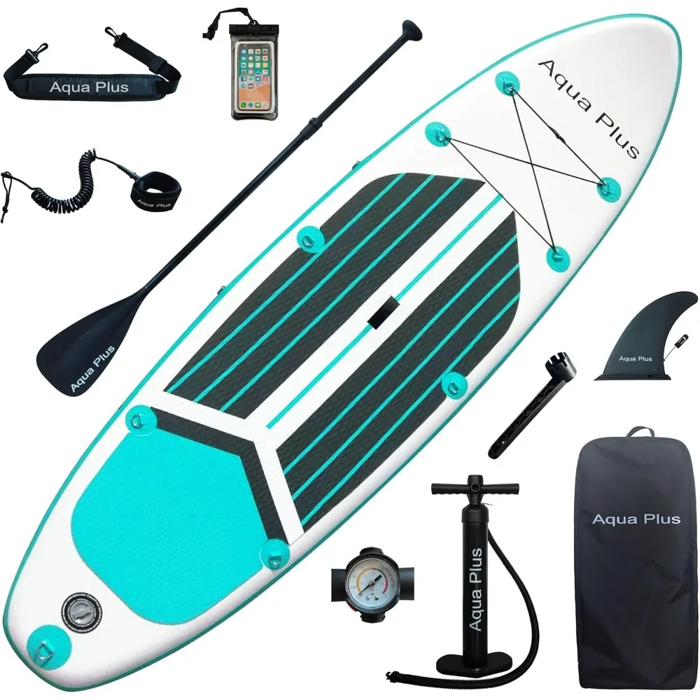 6inches Thick Inflatable SUP for All Skill Levels Stand Up Paddle Board,Paddle,Double Action Pump,ISUP Travel Backpack, Leash