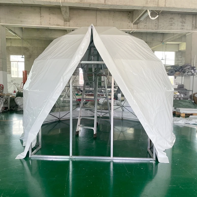 Outdoor Clear Dome Tent With Triangle Shape Wooden Door customized