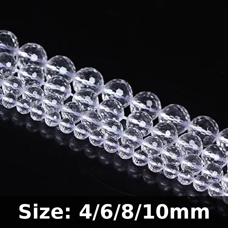 Natural Faceted Clear White Crystal Quartz Beads 4/6/8/10mm Round Loose Stone Beads for Jewelry Making DIY Bracelet Necklace