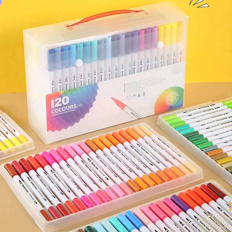 36-120 Colors Watercolor Art Marker Pen Set Dual Fine Brush Tip Journaling Letter Drawing Craft Office School Stationery