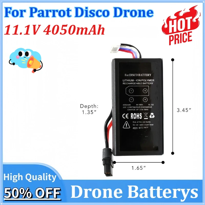 

Newly upgraded 11.1V 4050mAh 44.9Wh Rechargeable UAV Drone Battery for Parrot Disco Lithium-ion Polymer Rechargeable Battery