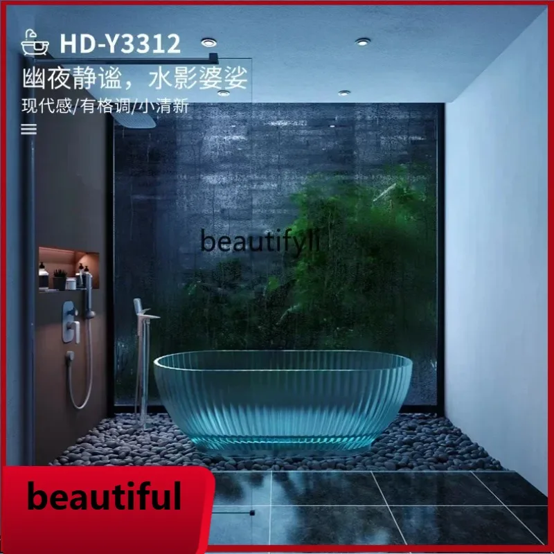 

F356 Art transparent pure resin bathtub Independent installation-free villa hotel artificial stone pure acrylic bathtub