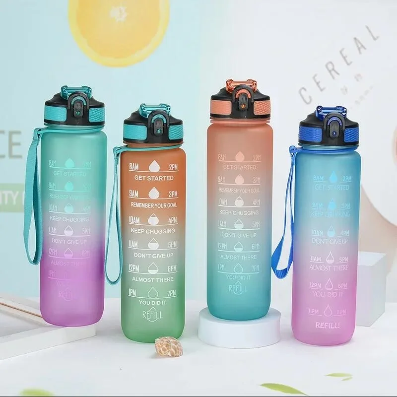 32 Oz Leakproof Water Bottles with Times to Drink and Straw Motivational Drinking Sports Water Bottle for Fitnes Gym Outdoor