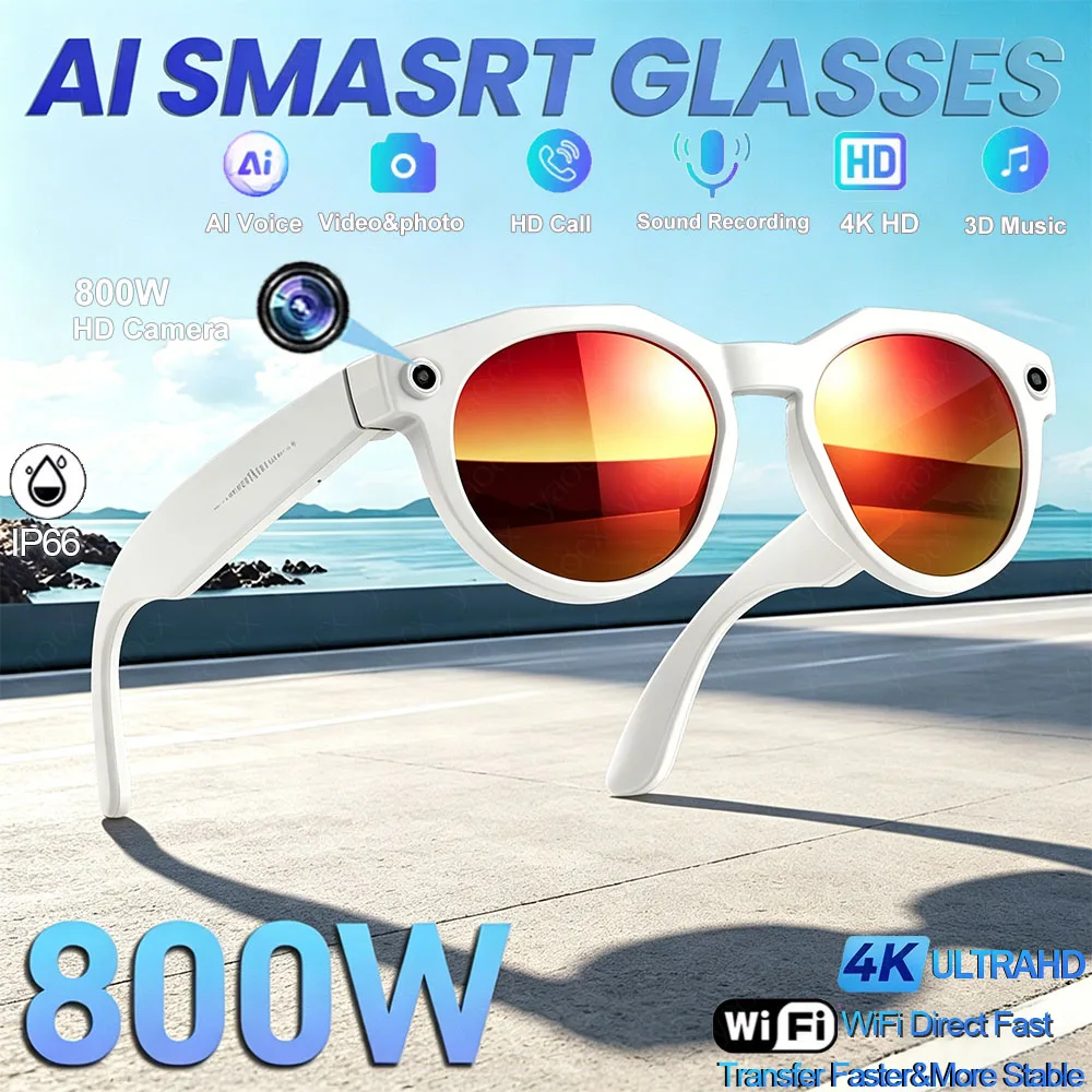 

Smart Glasses 800W Camera Video Anti-shake WIFI Transmission AI Translation IP66 Waterproof 290mAh Large Battery Smart Glasses