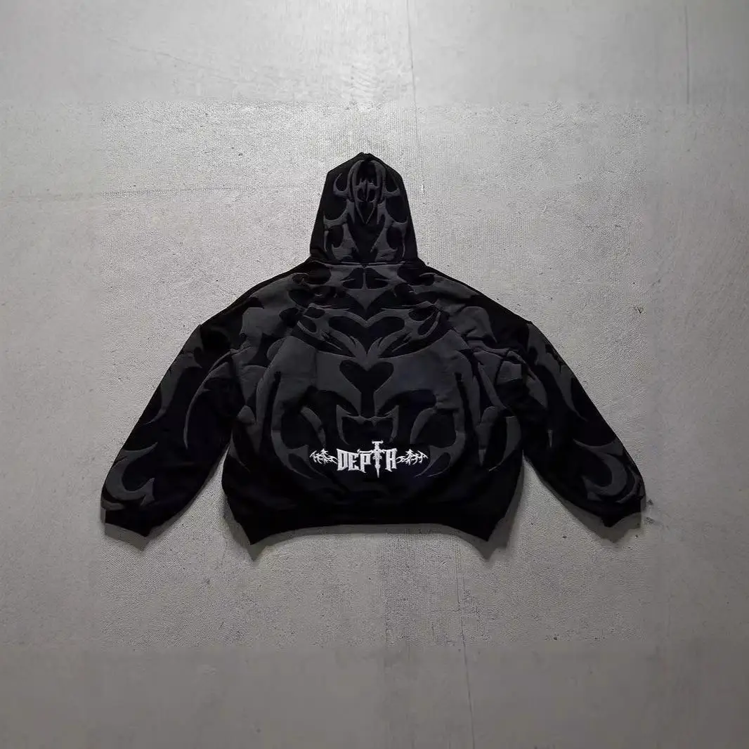 سترة بغطاء للرأس بسحاب مطبوعة على الطراز القوطي ex كاجوال مريحة تناسب ملابس الشارع Sle k Wave Y2K تصميم عبر الحدود #1