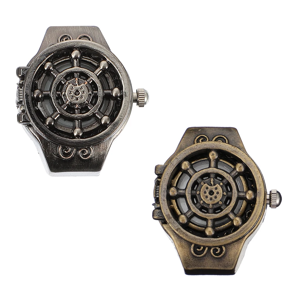

2pcs Retro Rudder Ring Watch Flipping Electronic Finger Wrist Novelty Decorative Fashionable Jewelry Cute Watches Stylish