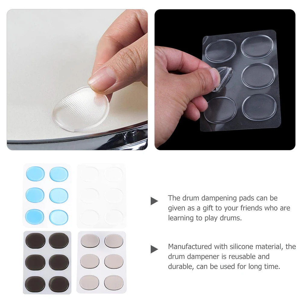 

4 Sheets Snare Drum Mute Pads Dampening Gel Cushion Supplies Transparent Coffee Blue Black Colors Reusable Silicone Easy Clean