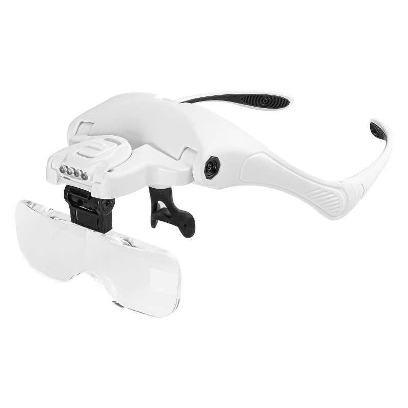 LED for Head Magnifier Hands Free Headband Magnifying Glasses with 4 Led Professional Jeweler's Loupe Repair Close Work