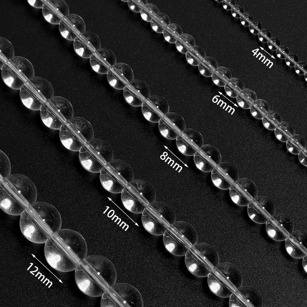 1 Strand 4/6/8/10/12mm White Clear Glass Beads Smooth Round Loose Spacer Beads For Jewelry DIY Making Bracelet Accessories