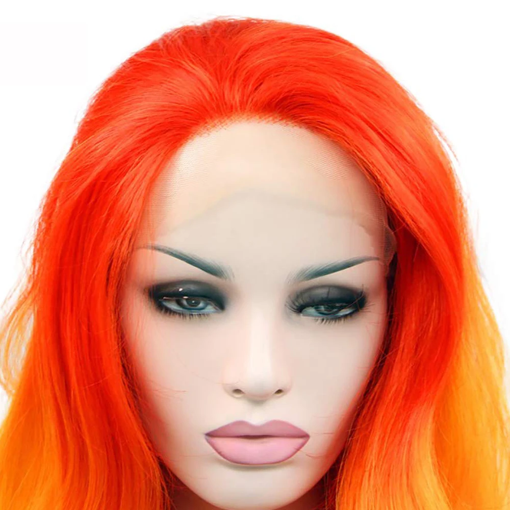 Melody Long Wavy Synthetic Lace Front Wig Ombre Orange, Copper, Blonde White Colorful Lace Wig for Women Halloween Cosplay Wigs