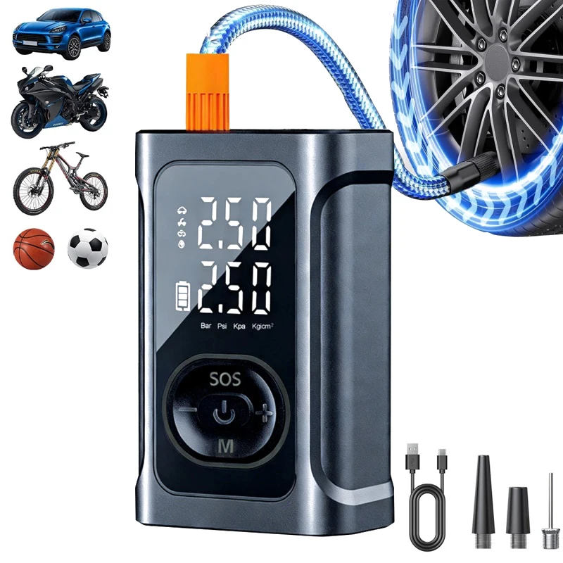 

Rechargeable Air Pump Tire Inflator Portable Compressor Digital Cordless Car Tyre Inflator for Motocycle Bicycle Balls