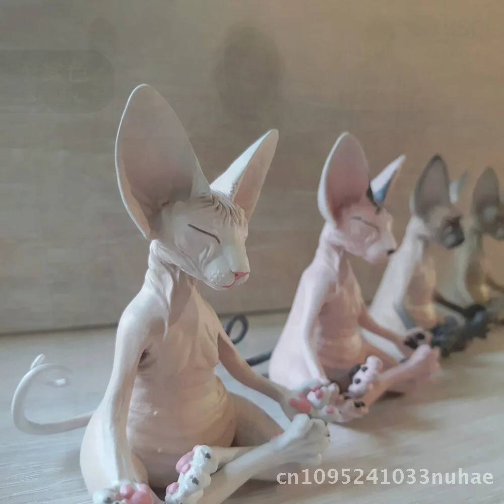 

New Hairless Cat Design Resin Ornaments Large 13cm Small 8cm Buddhist Meditation Home Decor Creative American Style