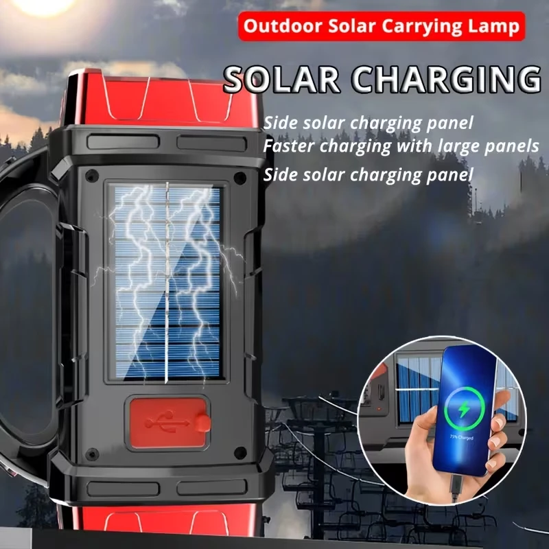 5000mAh Solar LED Flashlight COB Camping Lantern Work Light USB Charging Torch Light Waterproof Portable Searchlight Power Bank