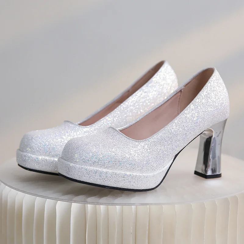 Luxury Gold Silver Heels Women Pumps Shoes Platform Wedding Office Party Shoes Woman Sexy High Heels Wedding Shoes Ladies
