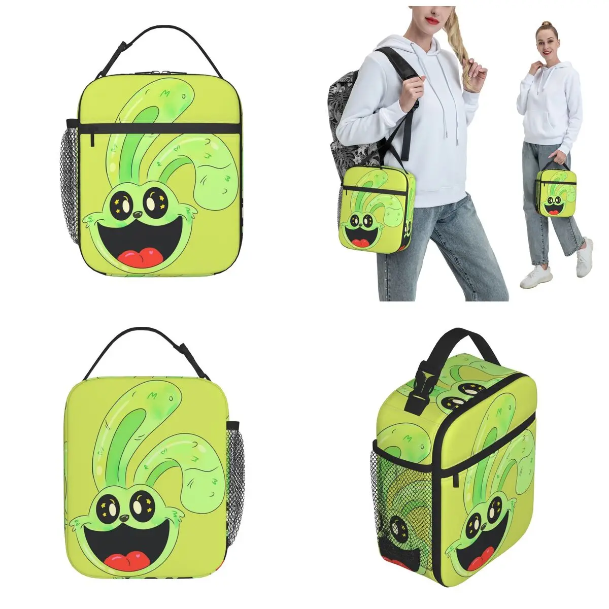 Hoppy Smiling Critters Thermal Insulated Lunch Bags for Office Cute Cat Catnap Portable Bento Box Cooler Thermal Lunch Boxes