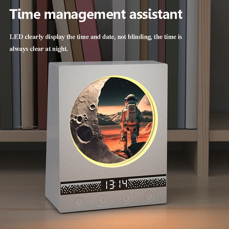 LED مصباح لتهيئة الجو ريترو سمّاعات بلوتوث صغيرة المنزل محاكاة رائد الفضاء سماعات الموسيقى مع ساعة هدية عيد ميلاد عالية الجودة