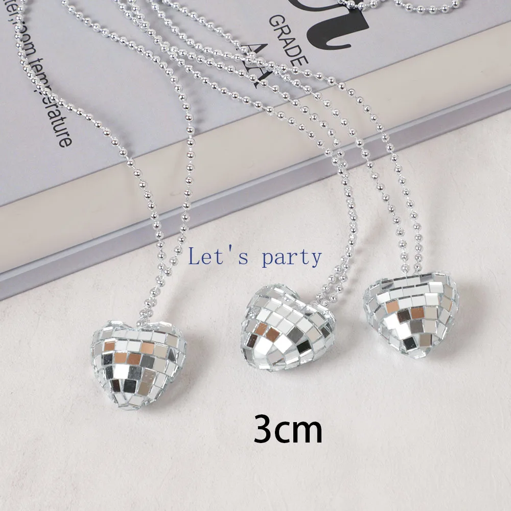 2/4Pcs Retro Mirror Disco Ball Heart Necklaces for 70s 80s Disco Music Theme Birthday Valentine\'s Day Wedding Party Favors Decor