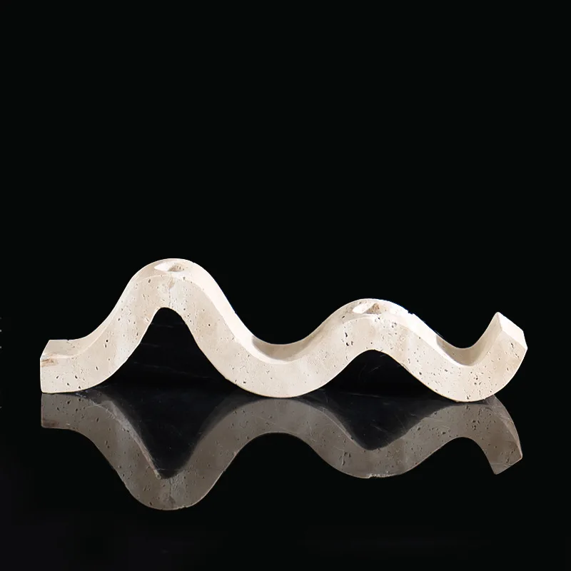 Travertine Wave Double Taper Candle Holder Natural Marble Candlestick Vintage Home Decoration Tabletop Ornament