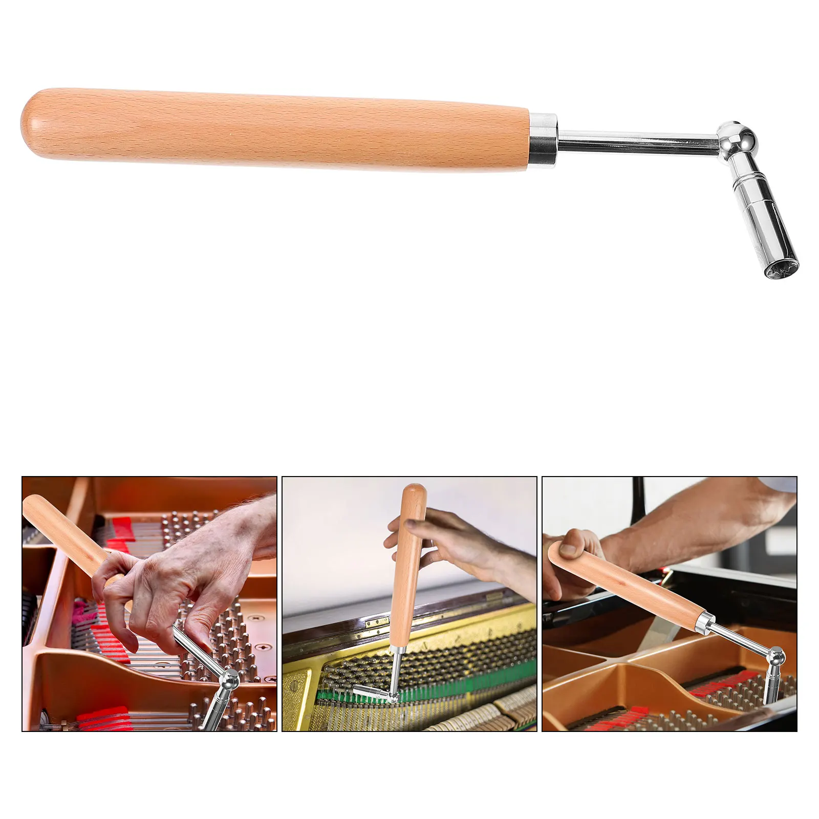 

Piano Wrench Spanner Tool Professional Tuning Accessory Adjustable Tone Reliable Wooden Handle Lightweight Portable Music