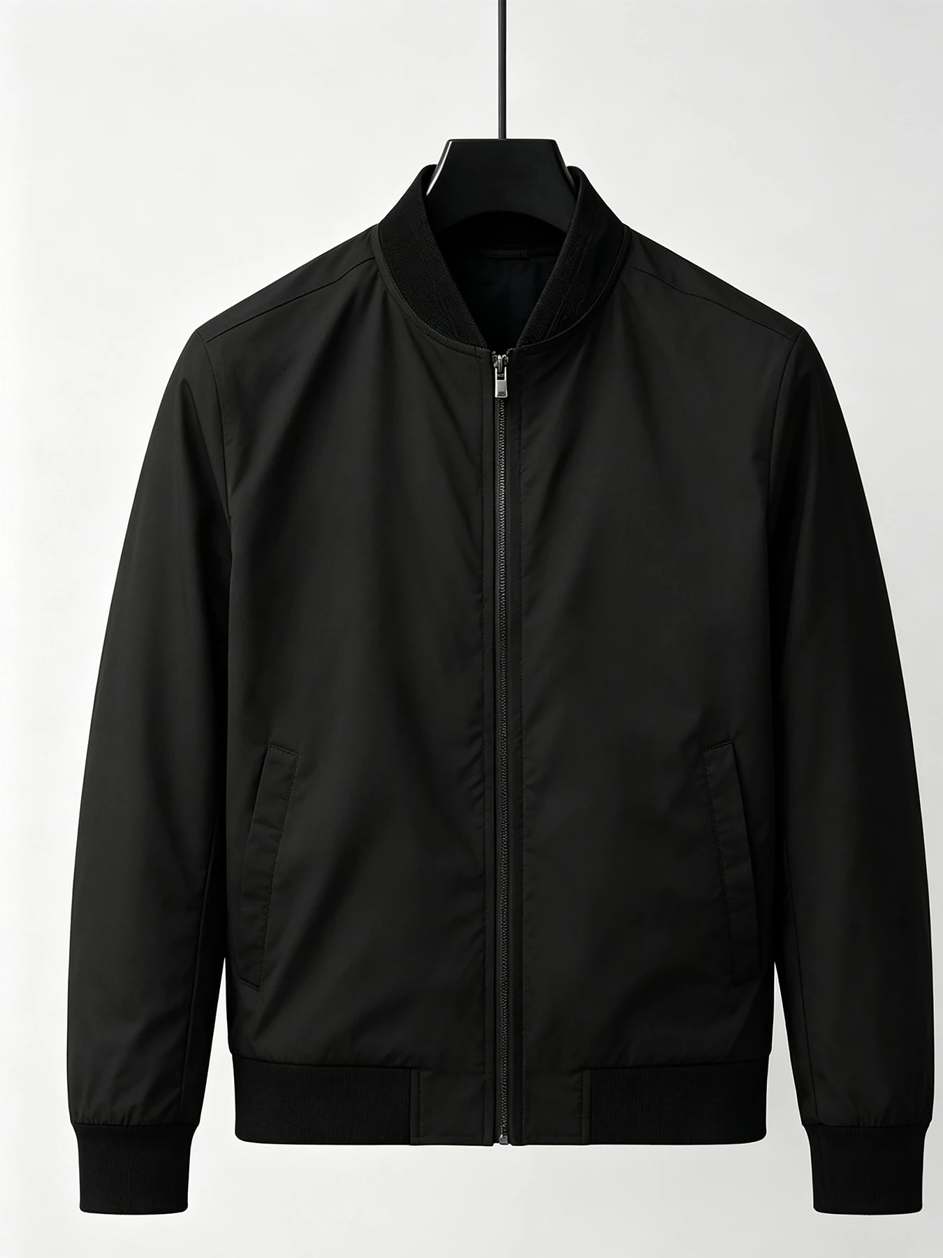 Men's Classic Bomber Jacket, Zip‑Up Stand Collar Casual Outerwear, Lightweight Baseball Jacket With Ribbed Cuffs For Daily Street Wear
