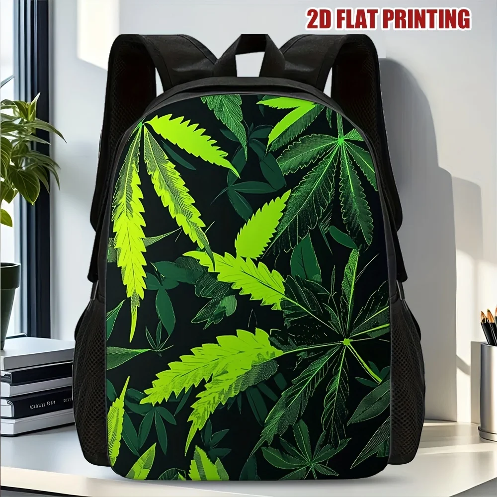 

1 piece green leaf art print backpack - lightweight, large capacity, with adjustable shoulder straps, folding design,